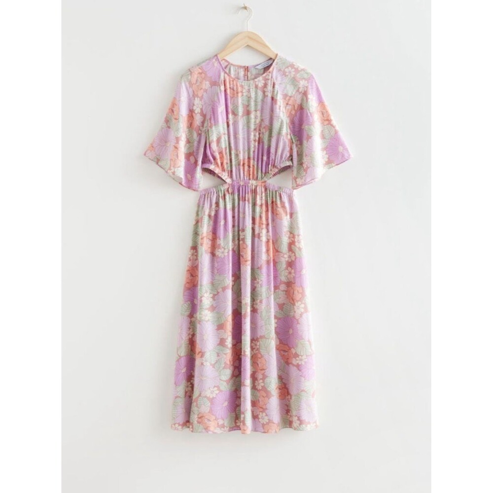 & Other Stories pastel Lavender and Peach Floral Cutout Midi Dress - Picture 4 of 12